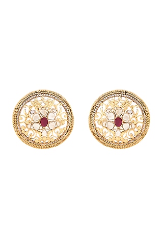 Gold Finish Crystals Floral Earrings In Sterling Silver by Anita Dongre Silver Jewellery