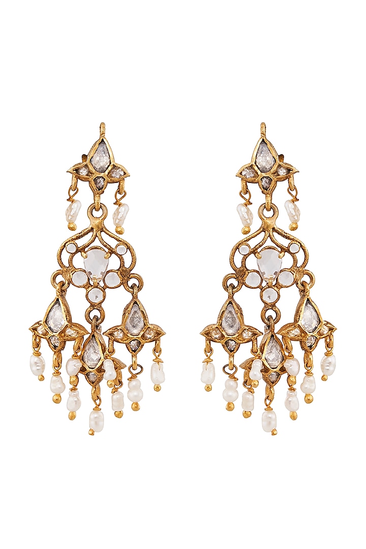 Gold Finish Freshwater Pearl Earrings In Sterling Silver by Anita Dongre Silver Jewellery