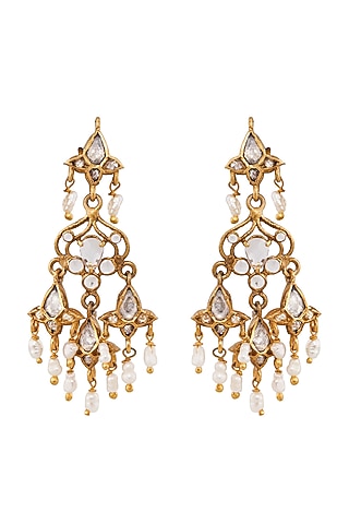 Gold Finish Freshwater Pearl Earrings In Sterling Silver by Anita Dongre Silver Jewellery