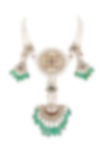 Gold Finish Green Onyx Necklace In Sterling Silver by Anita Dongre Silver Jewellery