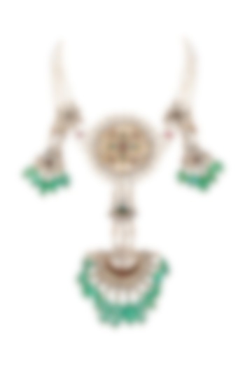 Gold Finish Green Onyx Necklace In Sterling Silver by Anita Dongre Silver Jewellery