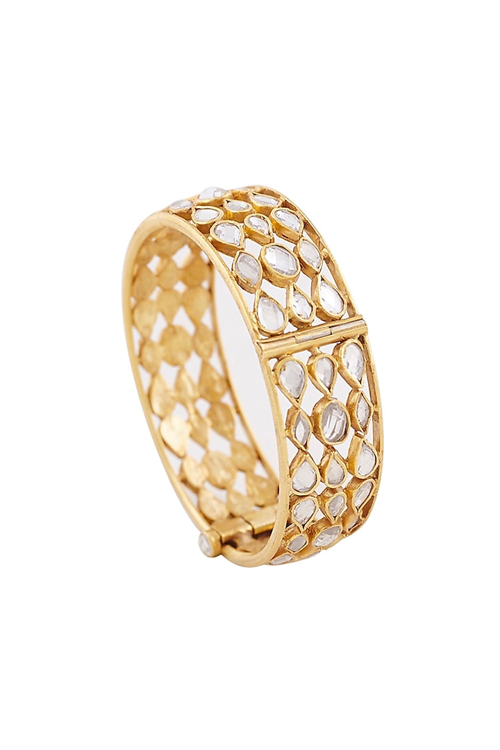 Gold Finish Crystal Handcrafted Bangle In Sterling Silver by Anita Dongre Silver Jewellery
