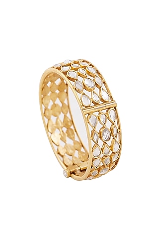 Gold Finish Crystal Handcrafted Bangle In Sterling Silver by Anita Dongre Silver Jewellery