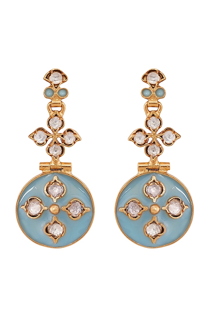 Gold Finish Crystal Handcrafted Enameled Earrings In Sterling Silver by Anita Dongre Silver Jewellery