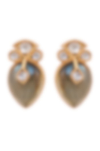 Gold Finish Crystal Stud Earrings In Sterling Silver by Anita Dongre Silver Jewellery