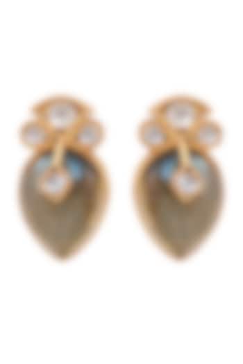 Gold Finish Crystal Stud Earrings In Sterling Silver by Anita Dongre Silver Jewellery