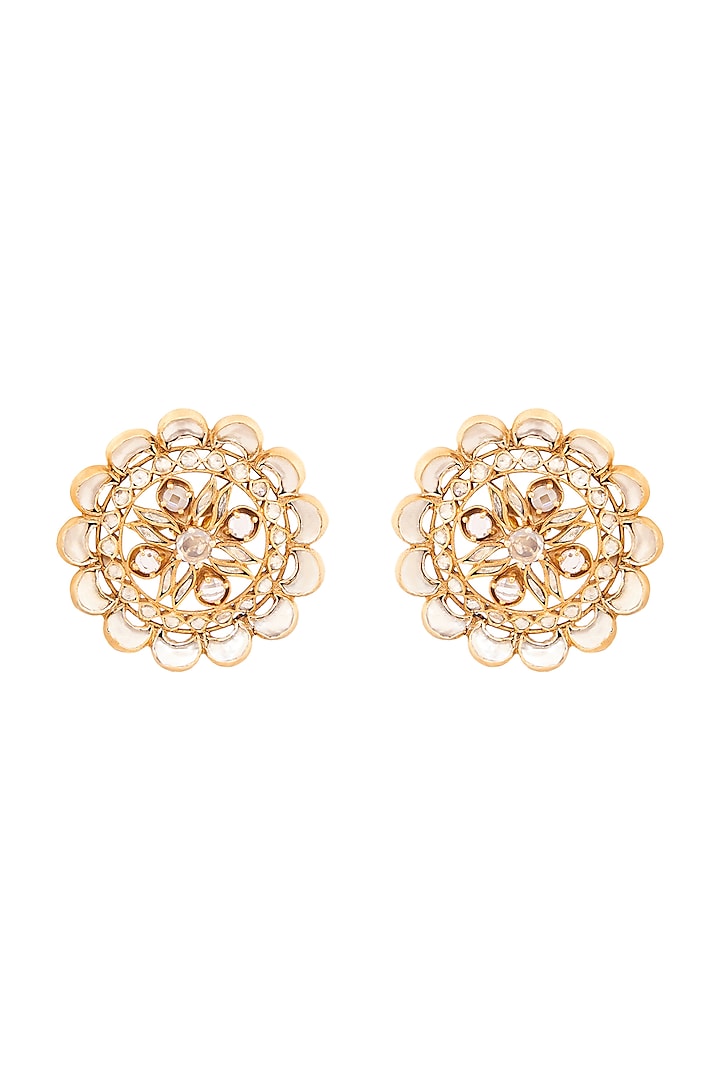 Gold Plated Floral Crystal Earrings by Anita Dongre Silver Jewellery