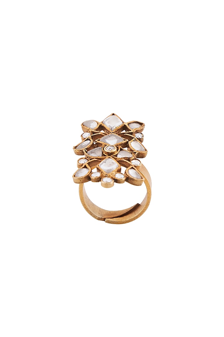Gold Plated Handcrafted Crystal Ring by Anita Dongre Silver Jewellery