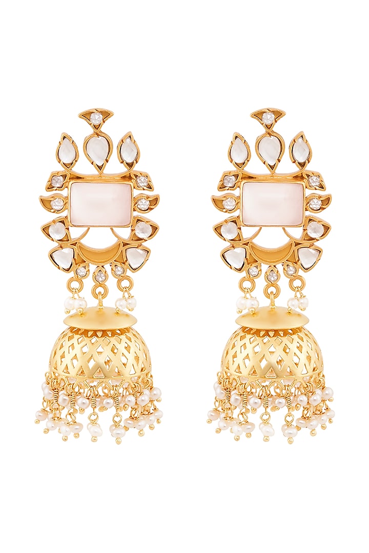 Gold Plated Pearl Jhumka Earrings by Anita Dongre Silver Jewellery