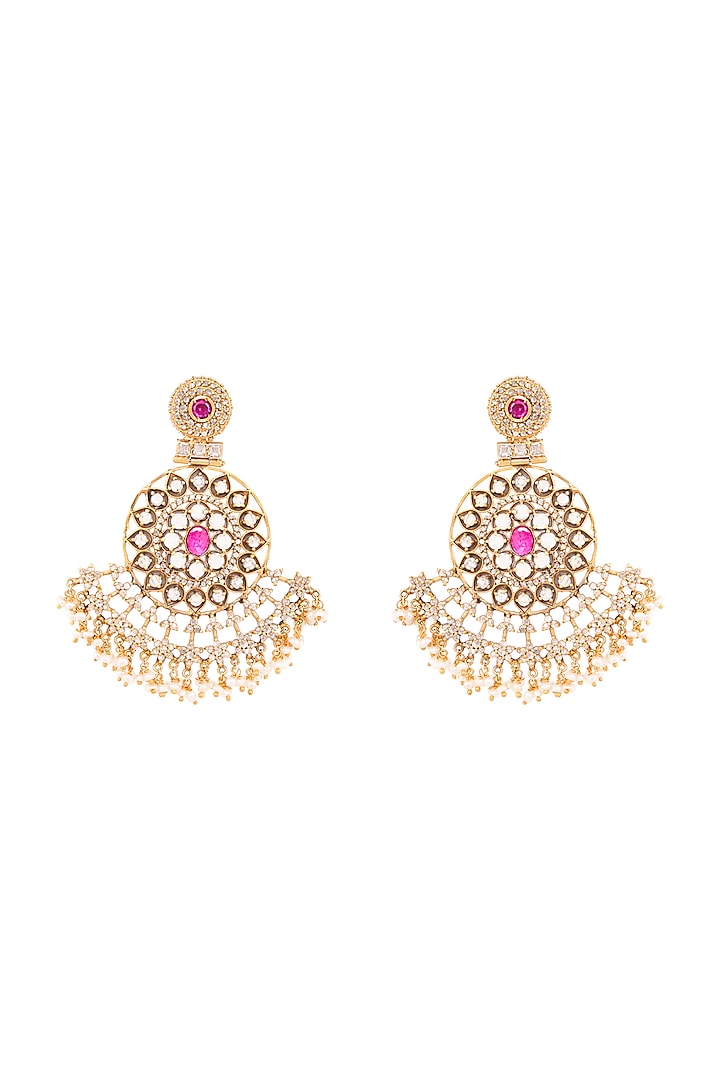 Gold Plated Crystals & Pearl Kanchi Earrings by Anita Dongre Silver Jewellery
