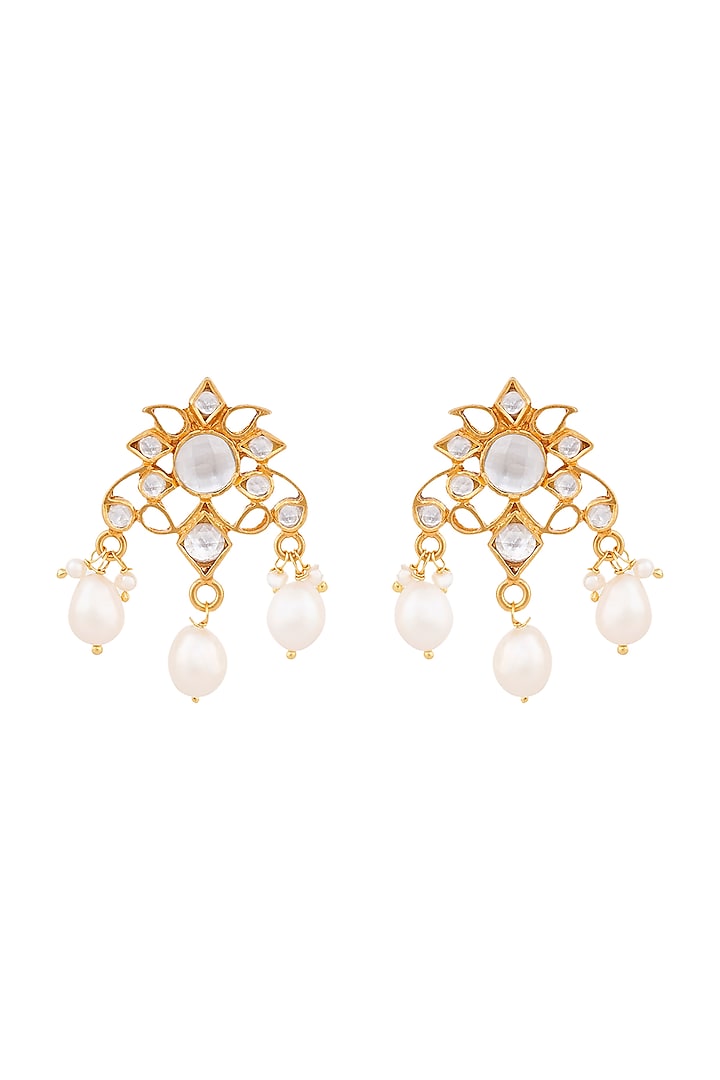 Gold Plated Floral Pearl Drop Earrings by Anita Dongre Silver Jewellery