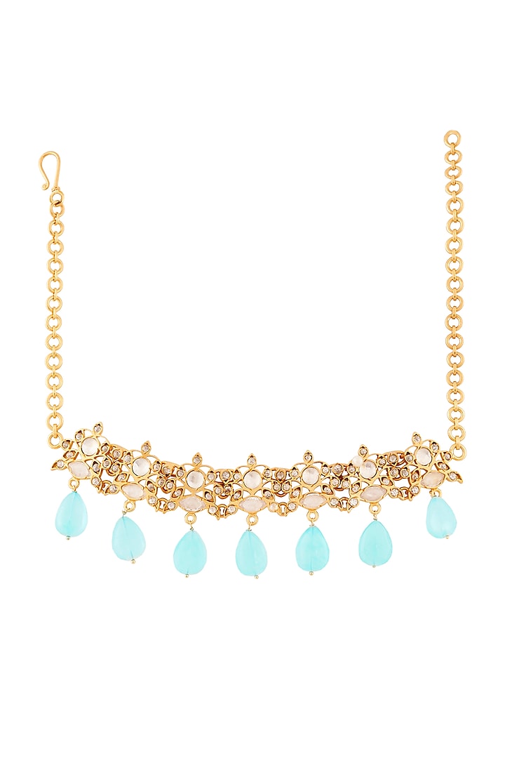 Gold Plated Aqua Stone Necklace by Anita Dongre Silver Jewellery