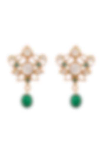 Gold Plated Green Quartz Enamel Earrings by Anita Dongre Silver Jewellery