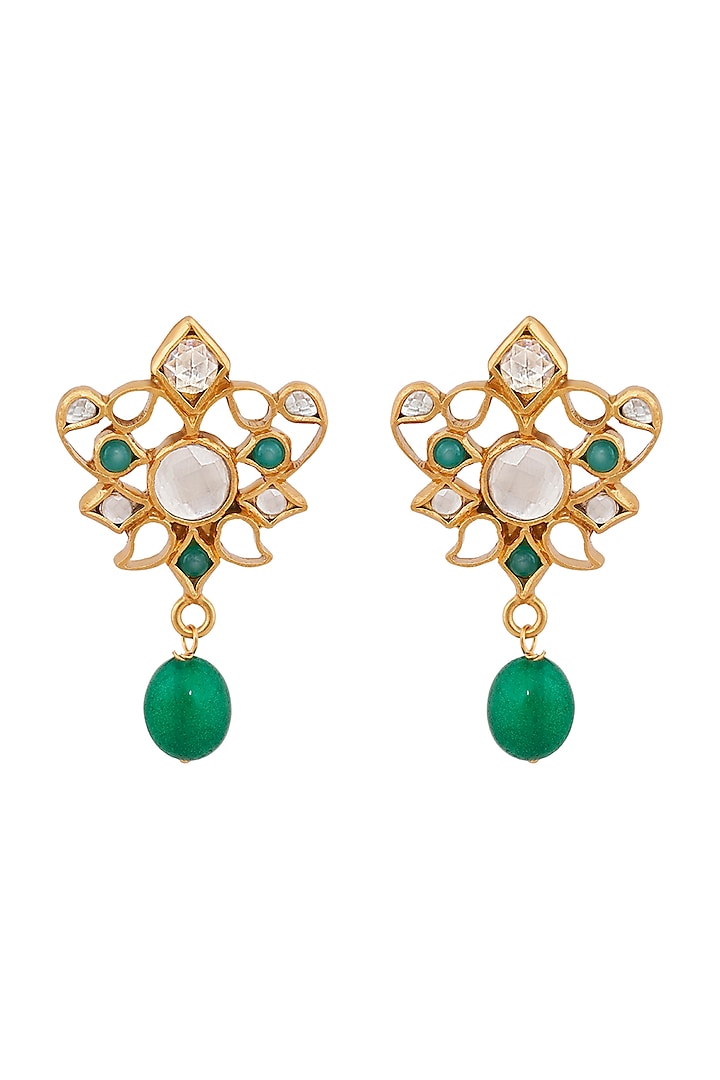 Gold Plated Green Quartz Enamel Earrings by Anita Dongre Silver Jewellery
