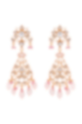 Gold Plated Rose Quartz Filigree Dangler Earrings by Anita Dongre Silver Jewellery