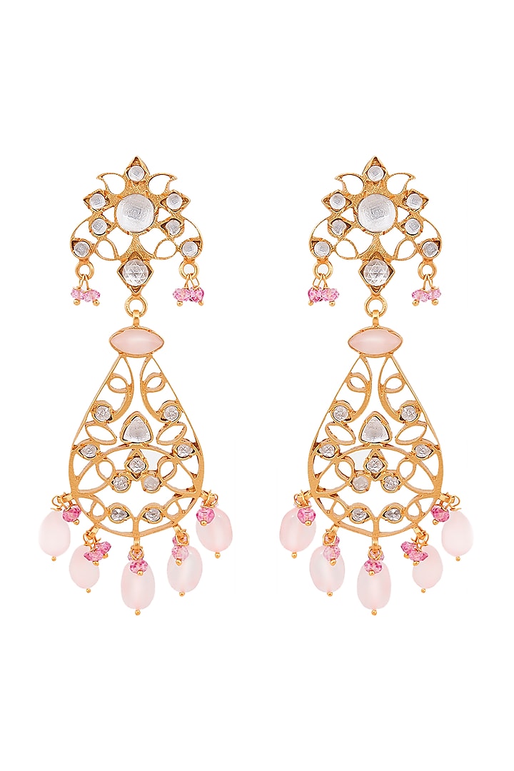 Gold Plated Rose Quartz Filigree Dangler Earrings by Anita Dongre Silver Jewellery