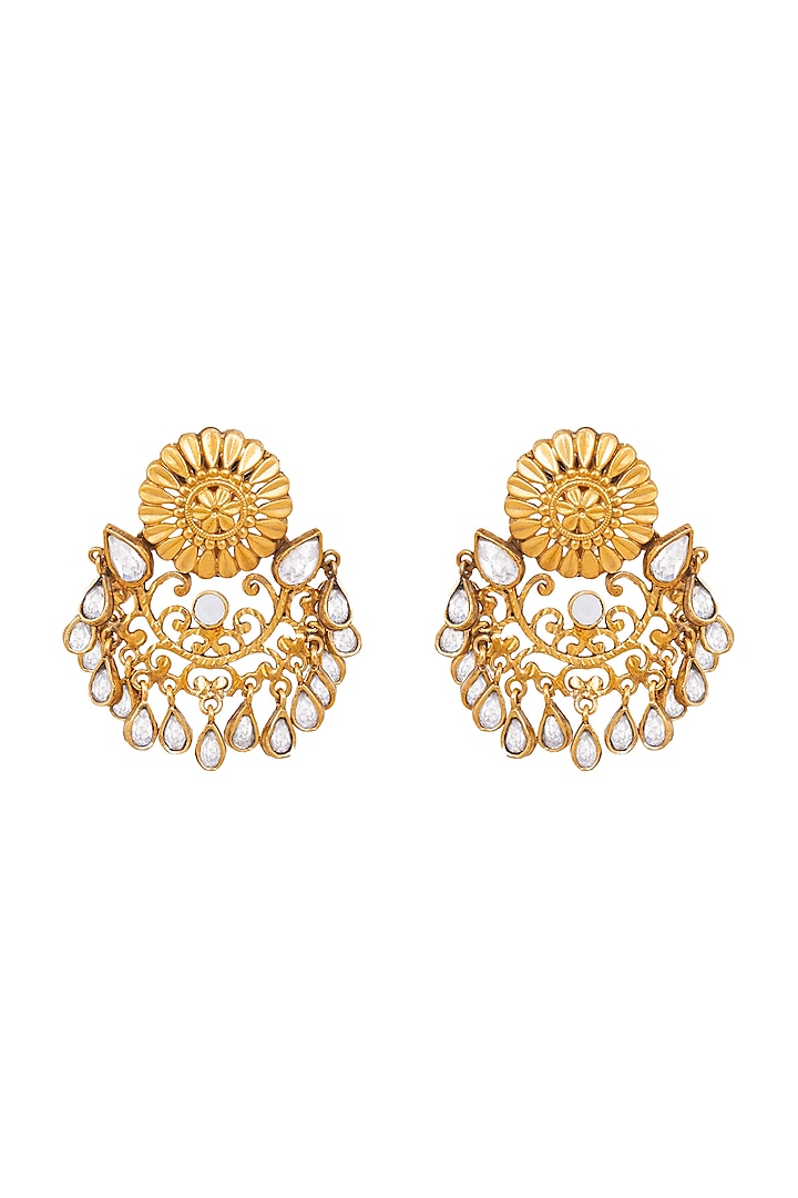 Gold Plated Crystal Chandbali Earrings by Anita Dongre Silver Jewellery