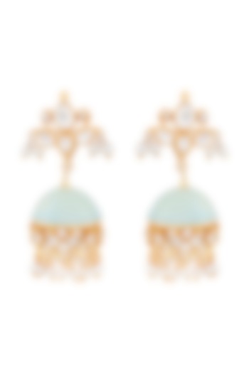 Gold Plated Pearl Aqua Enamel Earrings by Anita Dongre Silver Jewellery