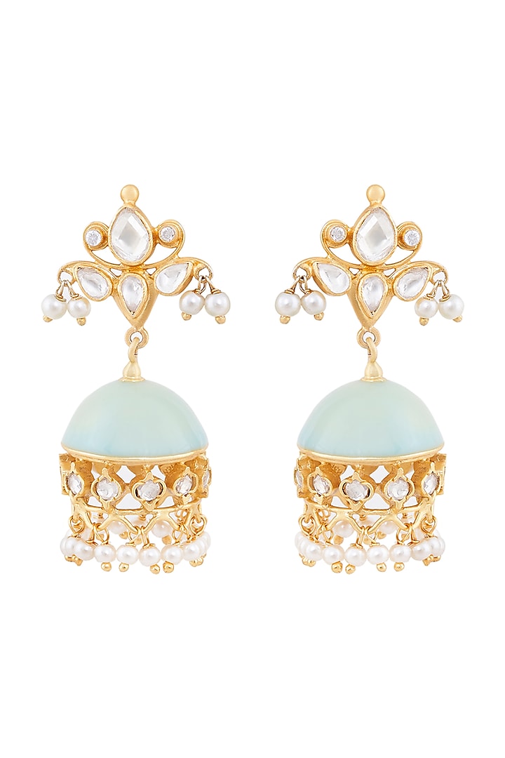 Gold Plated Pearl Aqua Enamel Earrings by Anita Dongre Silver Jewellery
