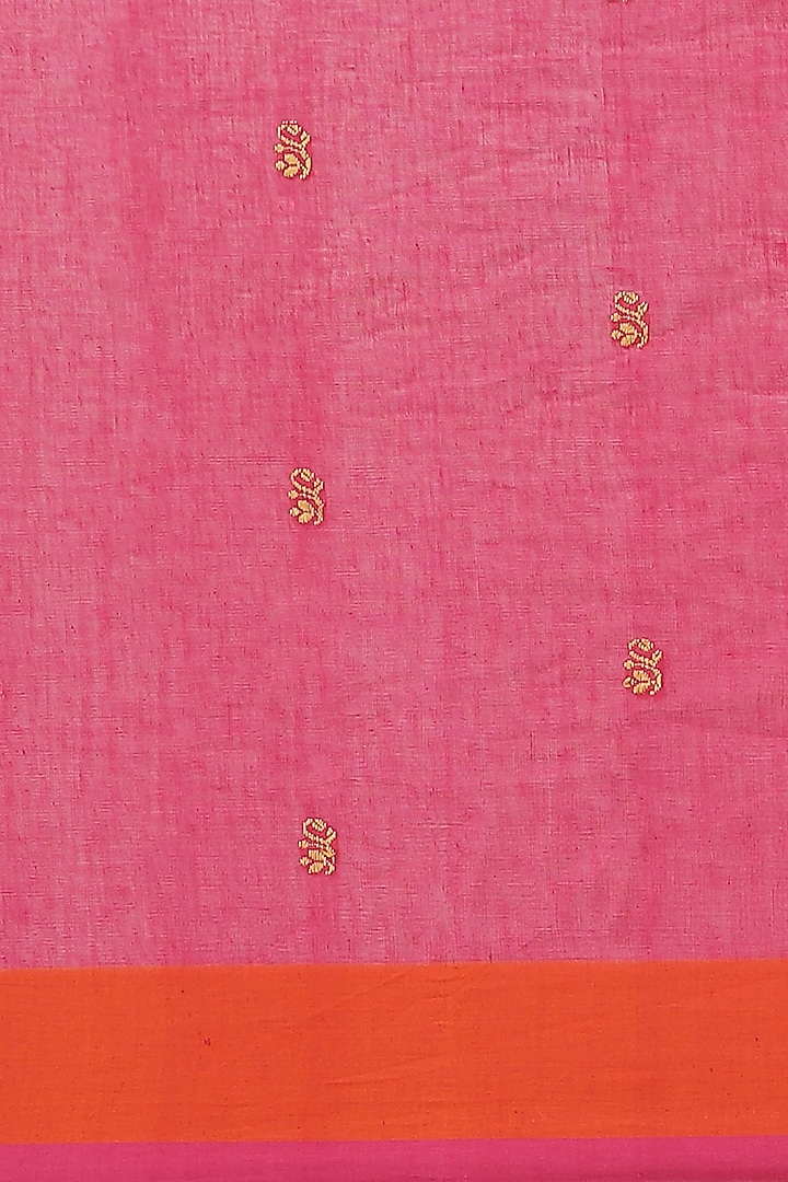 Pink Handloom Cotton Motif Embroidered Festive Saree by Aditri at Pernia's Pop Up Shop