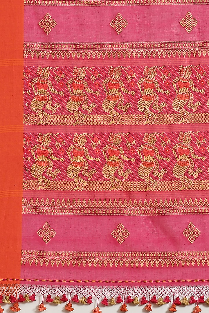 Pink Handloom Cotton Motif Embroidered Festive Saree by Aditri at Pernia's Pop Up Shop