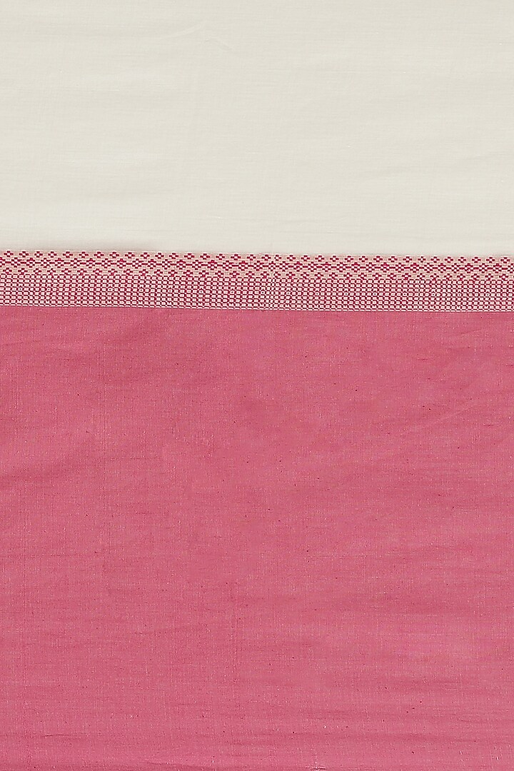 Cream & Pink Embroidered Cotton Festive Saree by Aditri at Pernia's Pop Up Shop
