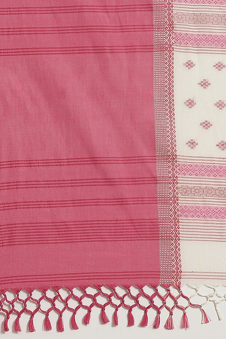 Cream & Pink Embroidered Cotton Festive Saree by Aditri at Pernia's Pop Up Shop