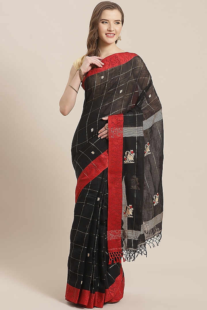 Black & Red Embroidered Saree by Aditri