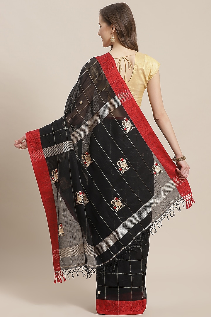 Black & Red Embroidered Festive Saree by Aditri at Pernia's Pop Up Shop
