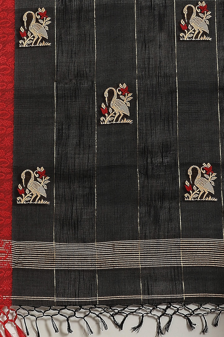 Black & Red Embroidered Festive Saree by Aditri at Pernia's Pop Up Shop