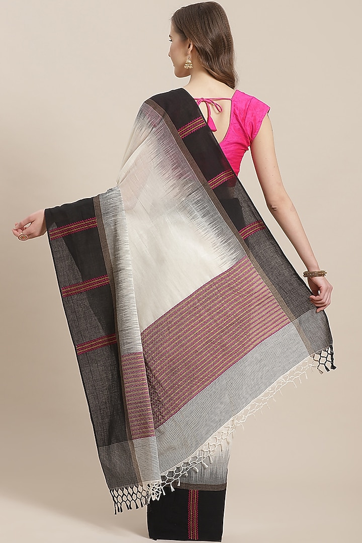 Cream & Black Bengali Festive Saree by Aditri at Pernia's Pop Up Shop