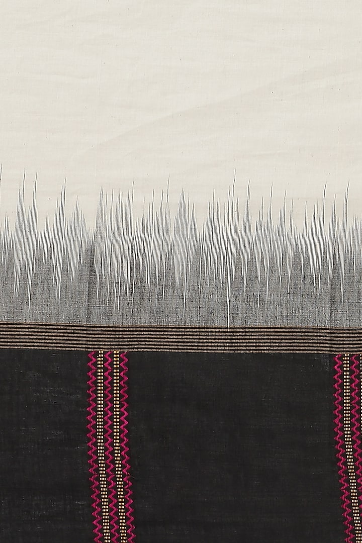Cream & Black Bengali Festive Saree by Aditri at Pernia's Pop Up Shop
