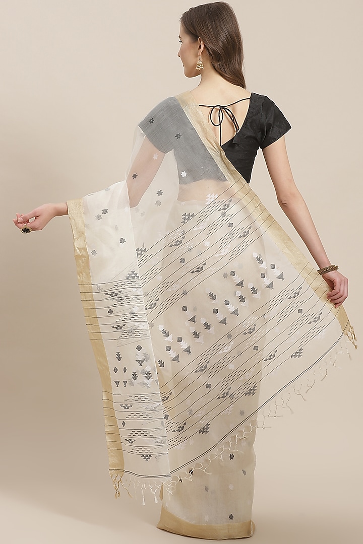 White Zari Embroidered Party Wear Saree by Aditri at Pernia's Pop Up Shop