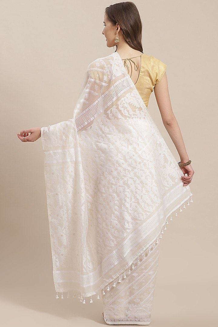 White Jamdani Embroidered Festive Saree by Aditri at Pernia's Pop Up Shop