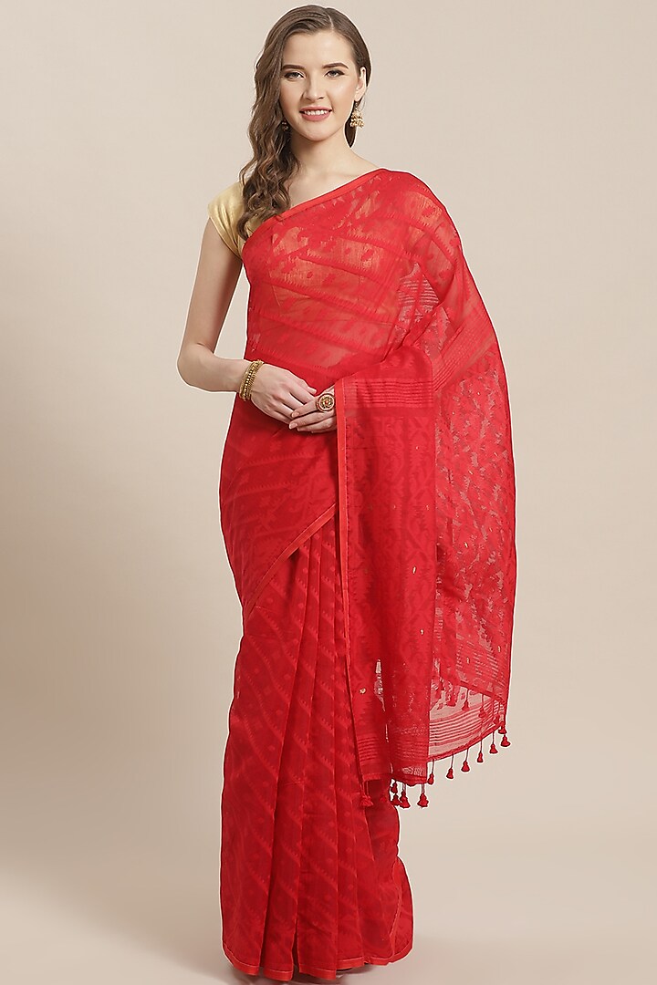 Red Embroidered Saree by Aditri