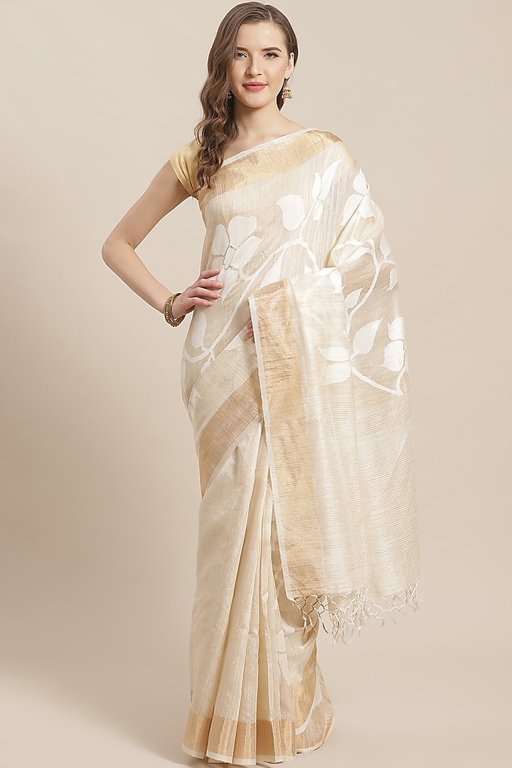 Beige Embroidered Saree by Aditri