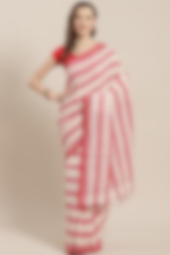 White & Red Striped Saree by Aditri