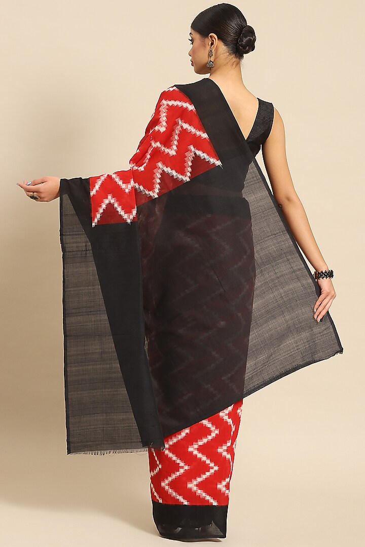Red Pure Cotton Ikat Handloom Festive Saree by Aditri at Pernia's Pop Up Shop