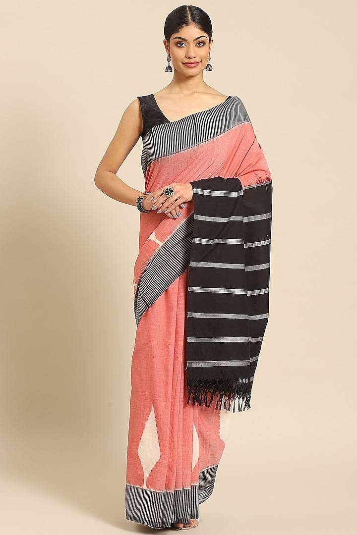 Pink Pure Cotton Ikat Handloom Saree by Aditri