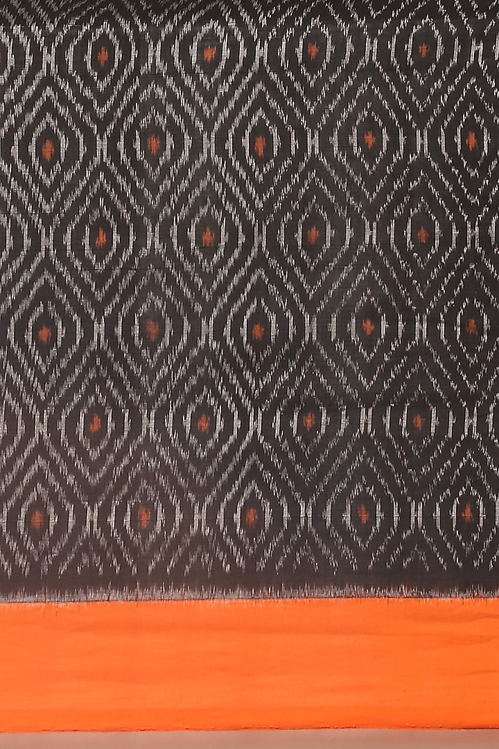Black & Saffron Pure Cotton Ikat Handloom Festive Saree by Aditri at Pernia's Pop Up Shop