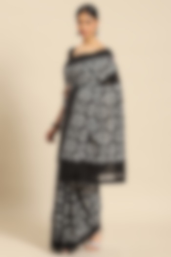 Black Pure Cotton Ikat Handloom Saree by Aditri