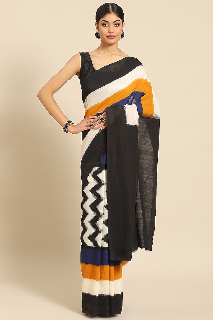 Multi-Colored Pure Cotton Ikat Handloom Saree by Aditri