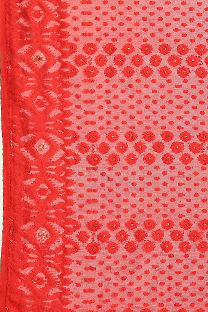 Red Silk Cotton Jamdani Handloom Festive Saree by Aditri at Pernia's Pop Up Shop