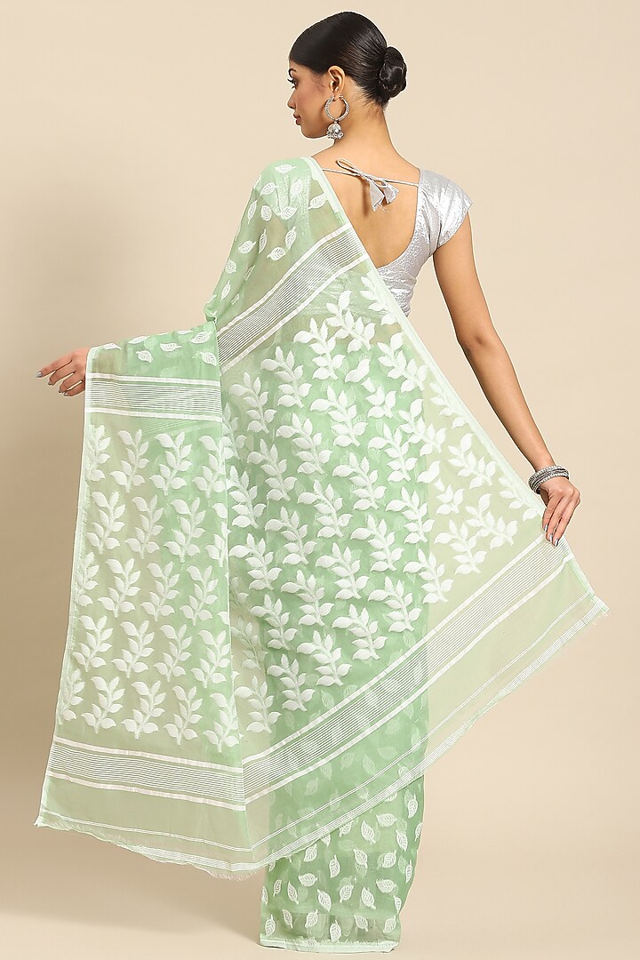 Green Silk Cotton Jamdani Handloom Festive Saree by Aditri at Pernia's Pop Up Shop
