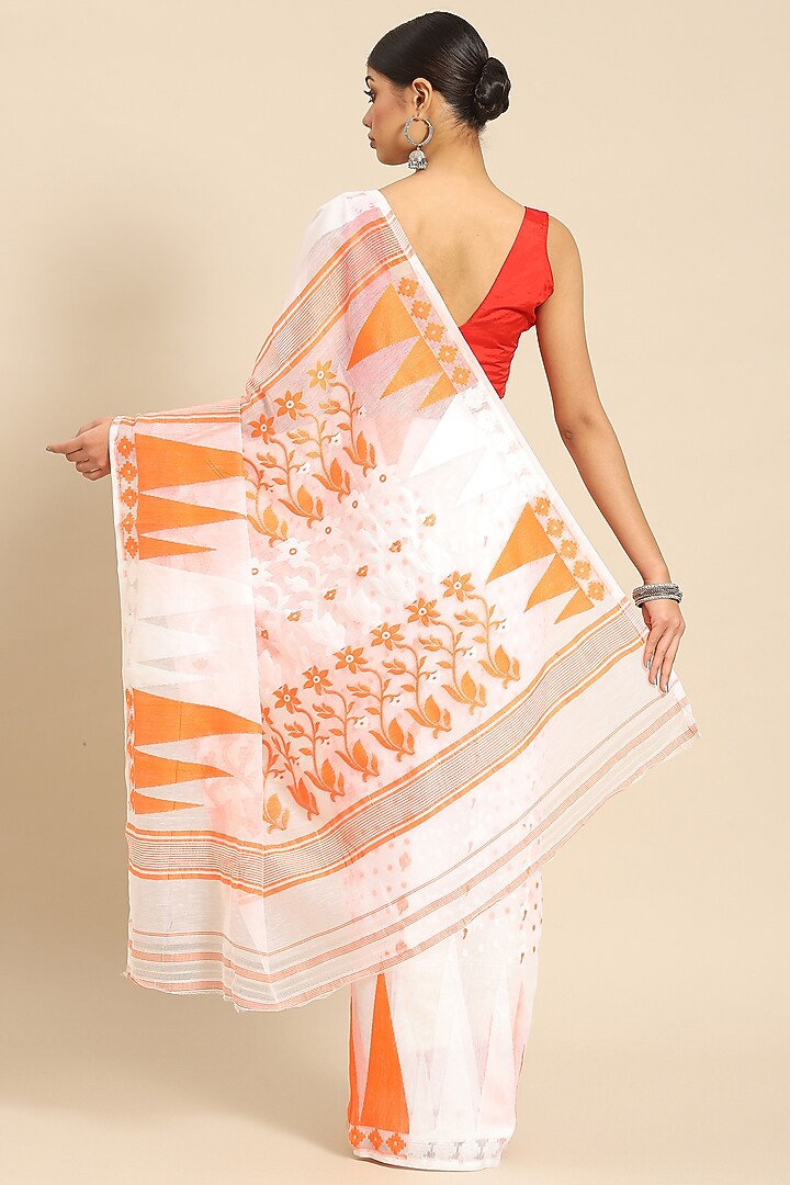 White Silk Cotton Jamdani Handloom Festive Saree by Aditri at Pernia's Pop Up Shop