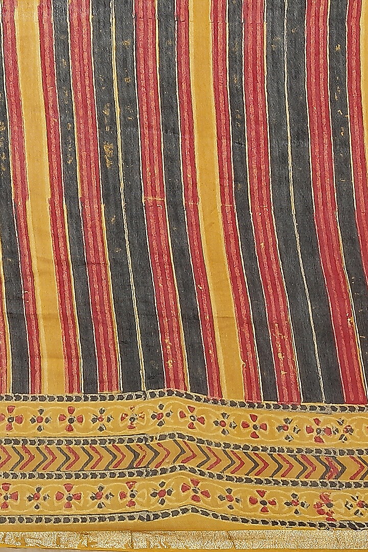 Mustard Ajrakh Printed Festive Saree With Blouse Piece by Aditri at Pernia's Pop Up Shop