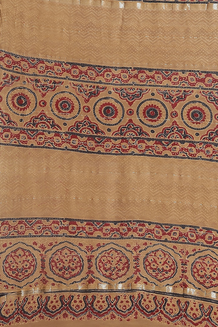 Brown Chanderi Silk Ajrakh Block Printed Festive Saree by Aditri at Pernia's Pop Up Shop