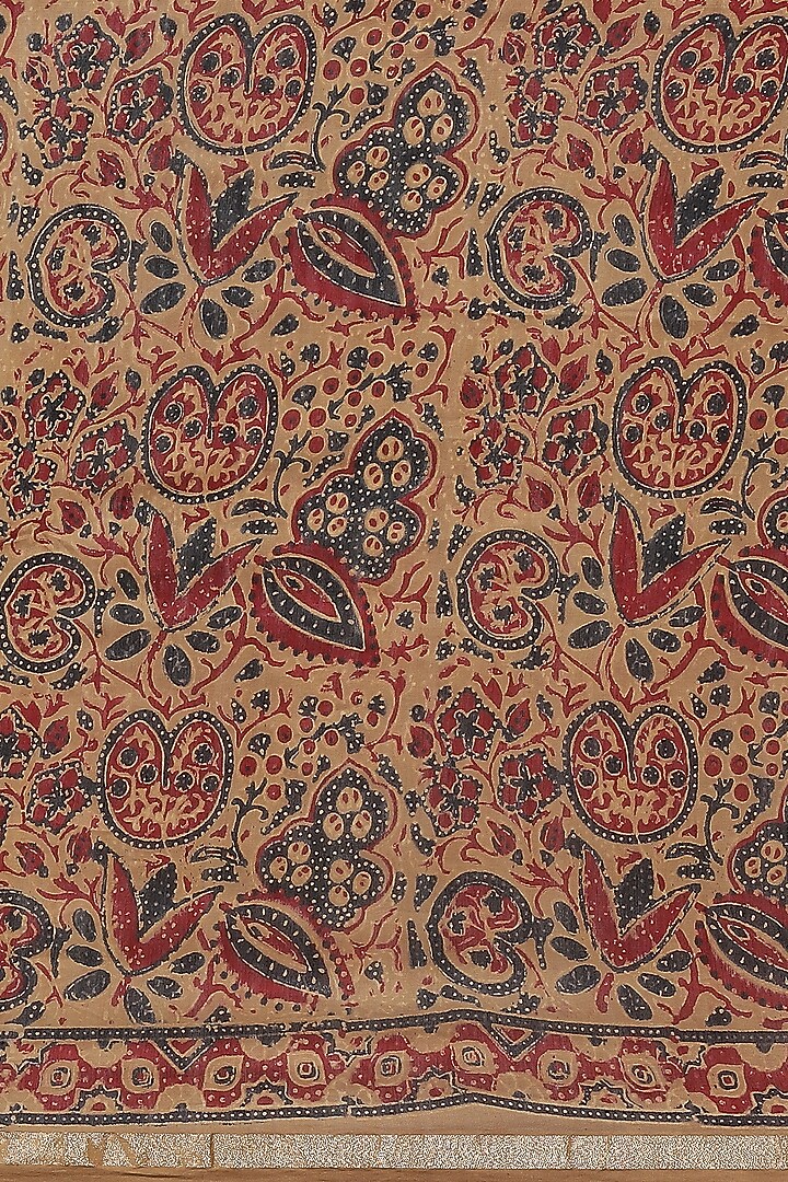 Brown Chanderi Silk Ajrakh Block Printed Festive Saree by Aditri at Pernia's Pop Up Shop