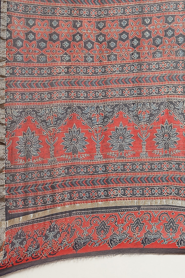 Multi-Colored Ajrakh Printed Festive Saree With Blouse Piece by Aditri at Pernia's Pop Up Shop