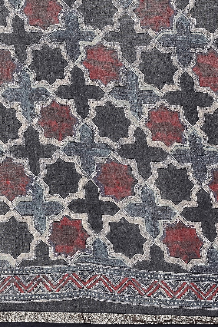 Multi-Colored Ajrakh Block Printed Festive Saree With Blouse Piece by Aditri at Pernia's Pop Up Shop